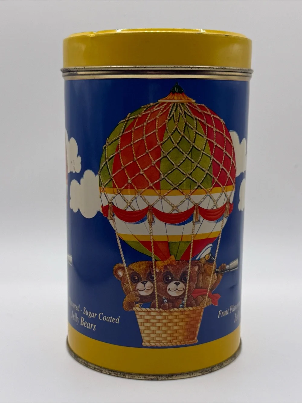 Blue and Yellow Hot Air Balloon Teddy Tin Decorative Canister